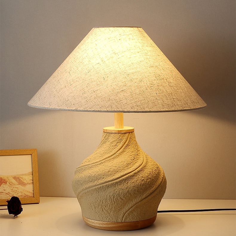 Traditional Vintage Cone Table Lamp – 1-Light Travertine & Glass for Bedroom