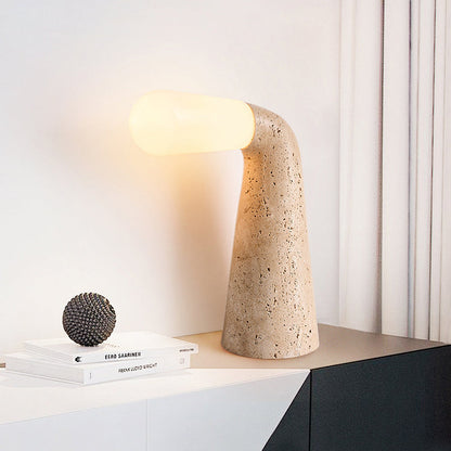 Traditional Vintage Cone Travertine Glass 1-Light Table Lamp For Bedroom