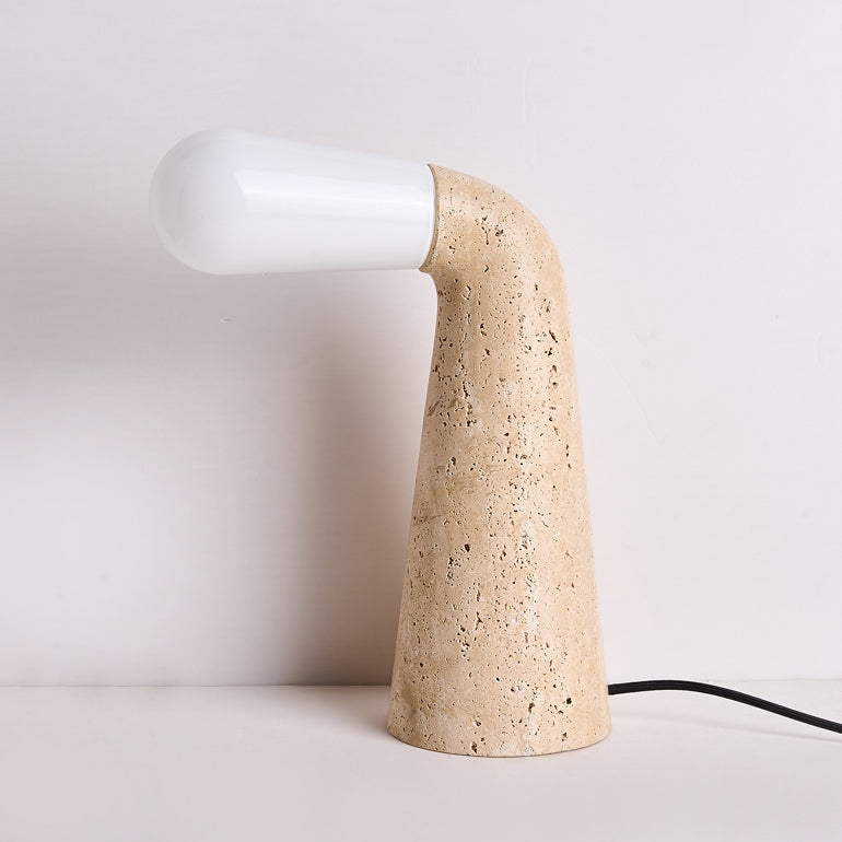 Traditional Vintage Cone Travertine Glass 1-Light Table Lamp For Bedroom
