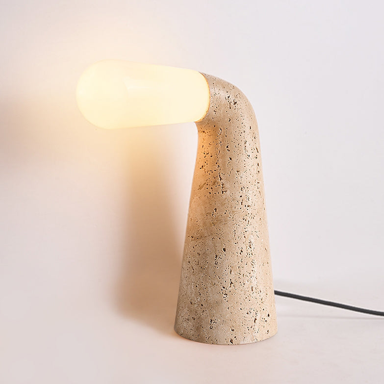 Traditional Vintage Cone Travertine Glass 1-Light Table Lamp For Bedroom