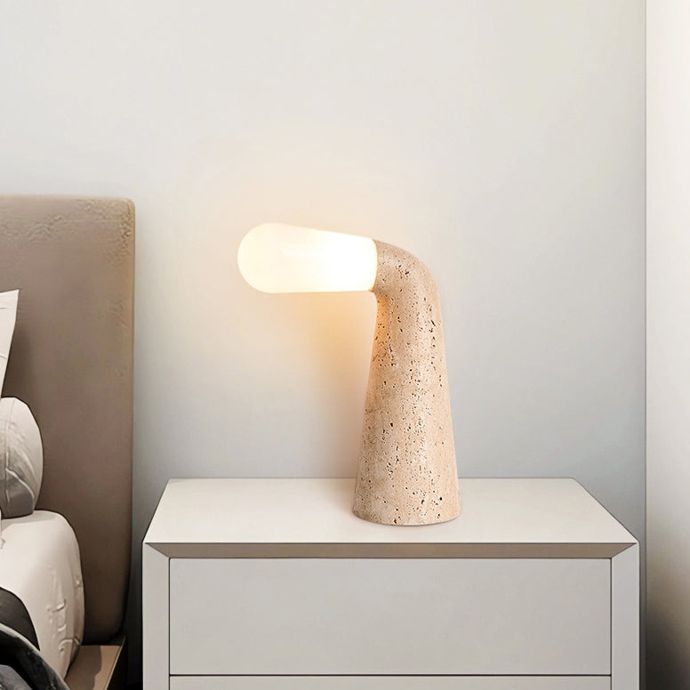 Traditional Vintage Cone Travertine Glass 1-Light Table Lamp For Bedroom