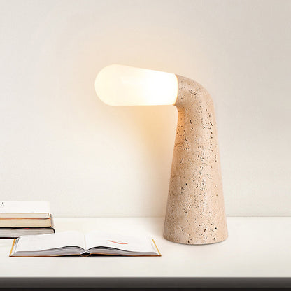 Traditional Vintage Cone Travertine Glass 1-Light Table Lamp For Bedroom