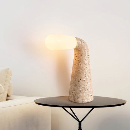 Traditional Vintage Cone Travertine Glass 1-Light Table Lamp For Bedroom