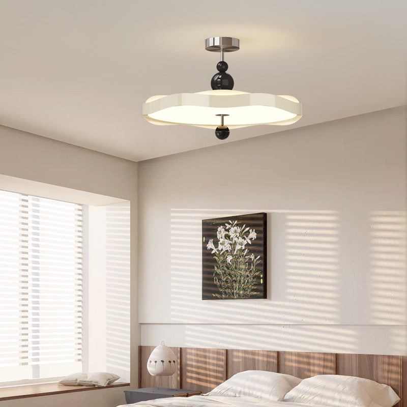 Traditional Vintage Round LED Ceiling Light – Semi-Flush Mount in Iron & PE for Bedroom