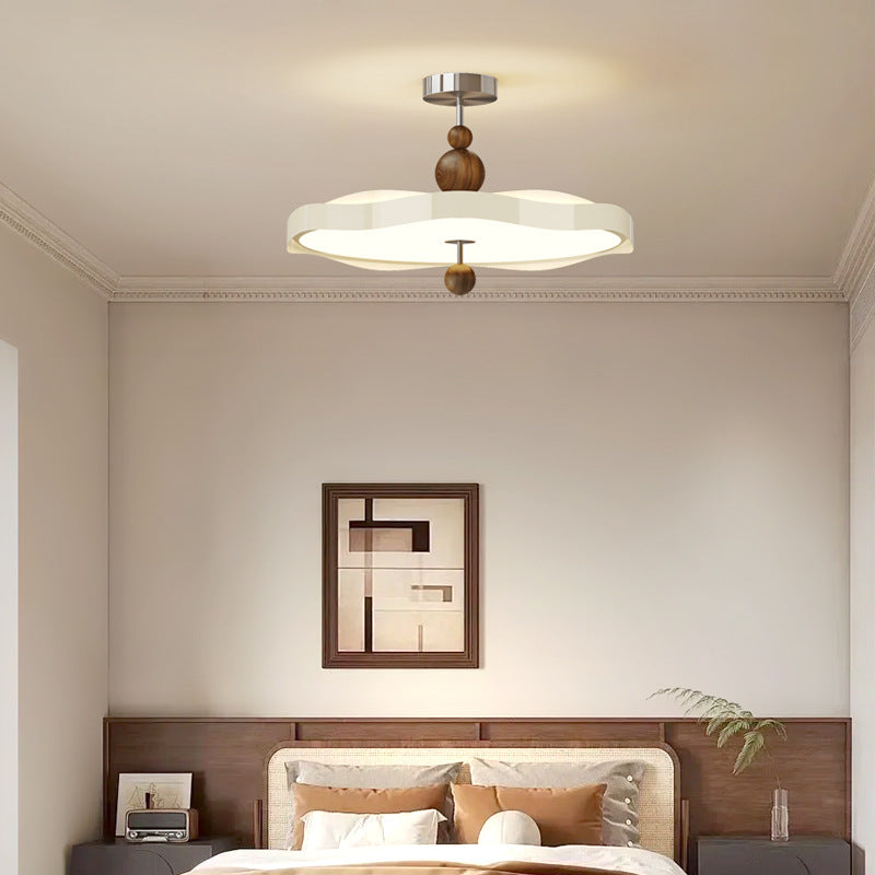 Traditional Vintage Round LED Ceiling Light – Semi-Flush Mount in Iron & PE for Bedroom