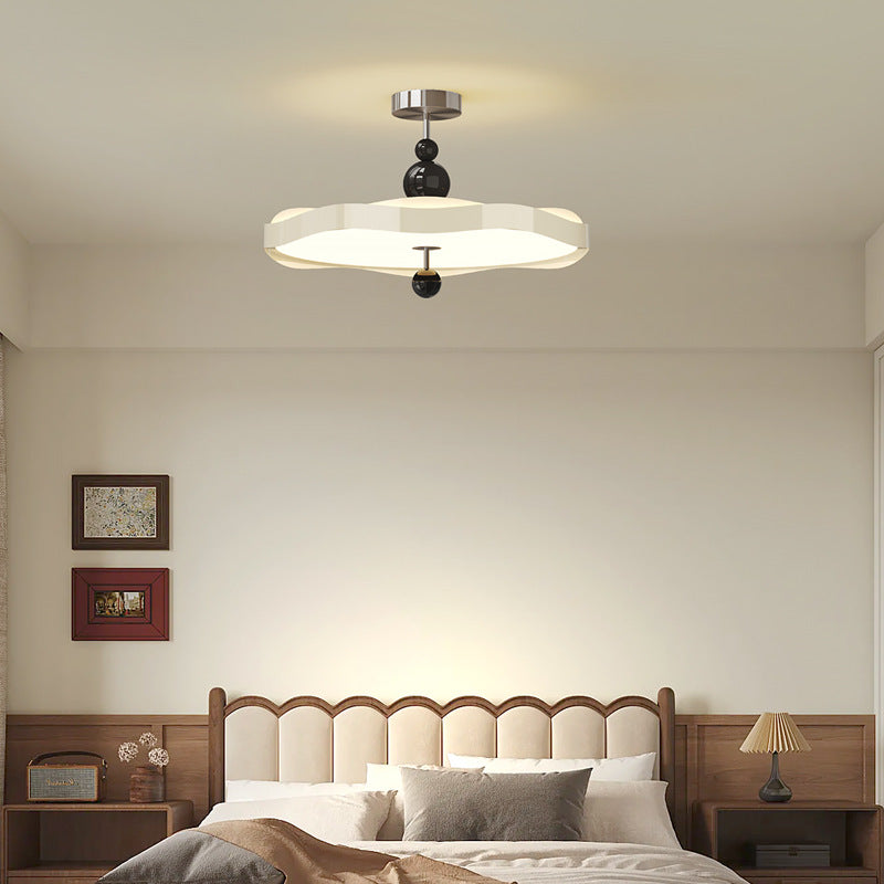 Traditional Vintage Round LED Ceiling Light – Semi-Flush Mount in Iron & PE for Bedroom
