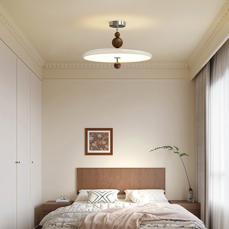 Traditional Vintage Round LED Ceiling Light – Semi-Flush Mount in Iron & PE for Bedroom