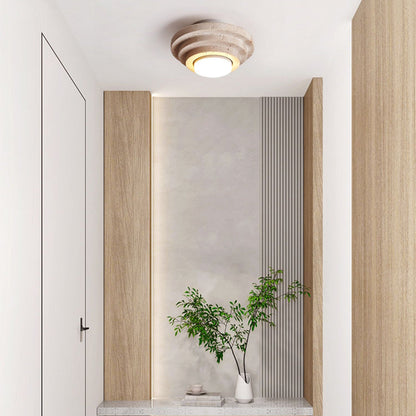 Contemporary Nordic Travertine Ceiling Light – 1-Light Cylinder Semi-Flush Mount for Bedroom