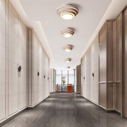 Contemporary Nordic Travertine Ceiling Light – 1-Light Cylinder Semi-Flush Mount for Bedroom