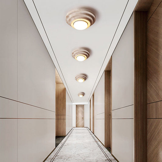 Contemporary Nordic Travertine Ceiling Light – 1-Light Cylinder Semi-Flush Mount for Bedroom