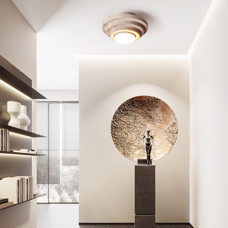 Contemporary Nordic Travertine Ceiling Light – 1-Light Cylinder Semi-Flush Mount for Bedroom