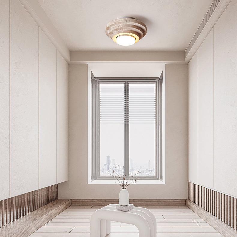 Contemporary Nordic Travertine Ceiling Light – 1-Light Cylinder Semi-Flush Mount for Bedroom