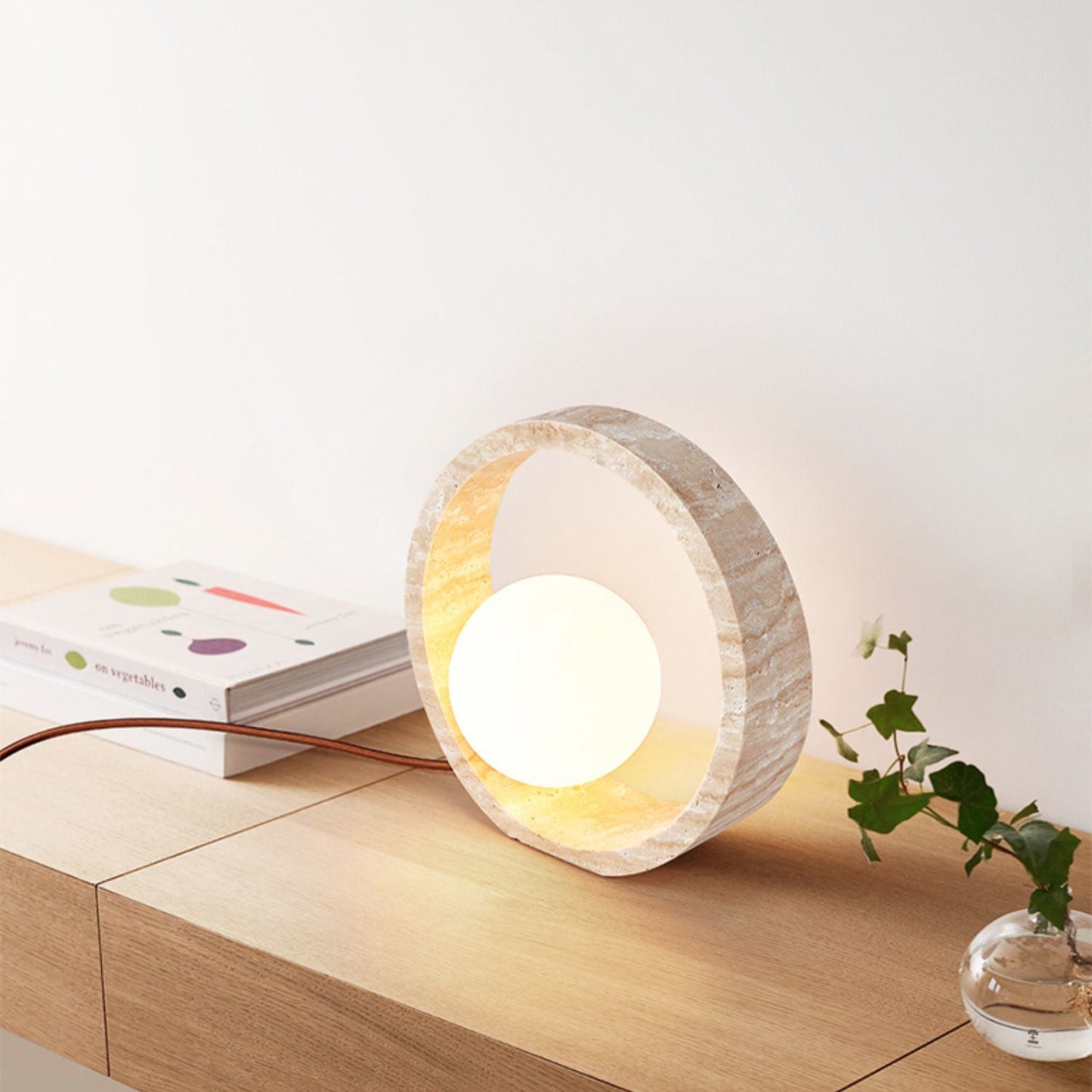 Traditional Vintage Travertine Table Lamp – 1-Light Circle Design for Bedroom