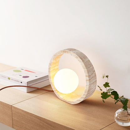 Traditional Vintage Travertine Table Lamp – 1-Light Circle Design for Bedroom