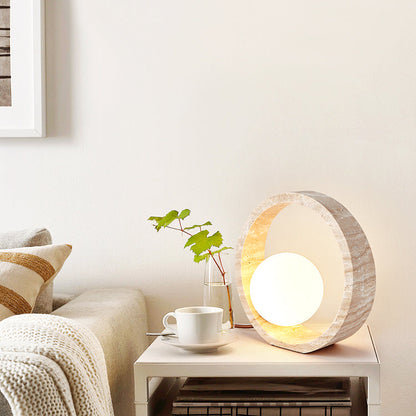 Traditional Vintage Travertine Table Lamp – 1-Light Circle Design for Bedroom