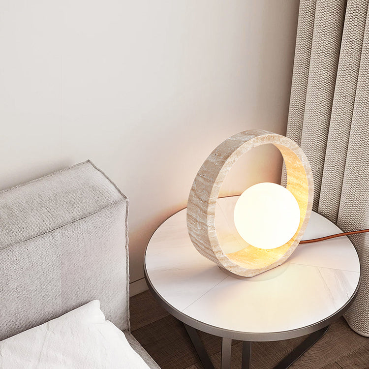 Traditional Vintage Travertine Table Lamp – 1-Light Circle Design for Bedroom