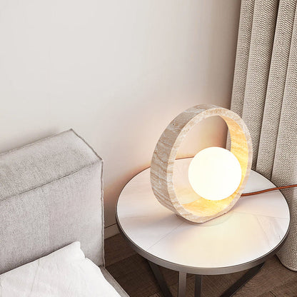 Traditional Vintage Travertine Table Lamp – 1-Light Circle Design for Bedroom