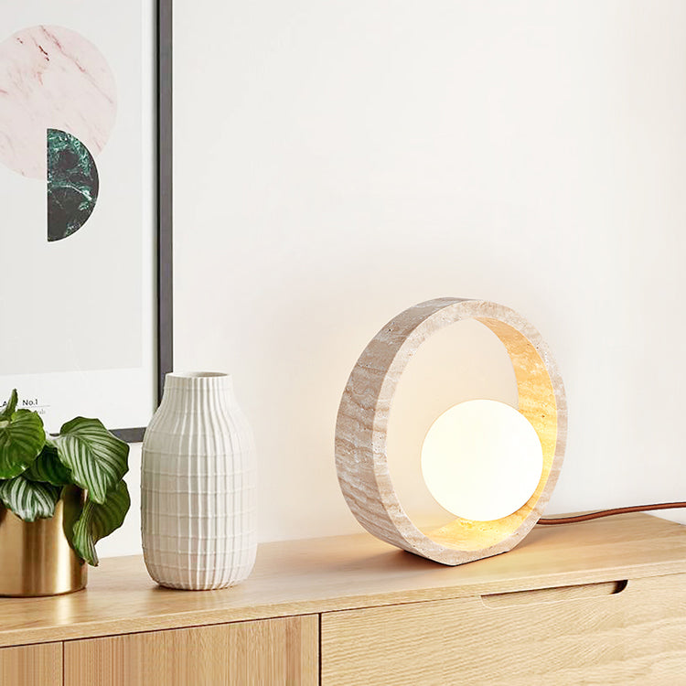 Traditional Vintage Travertine Table Lamp – 1-Light Circle Design for Bedroom