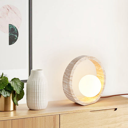 Traditional Vintage Travertine Table Lamp – 1-Light Circle Design for Bedroom
