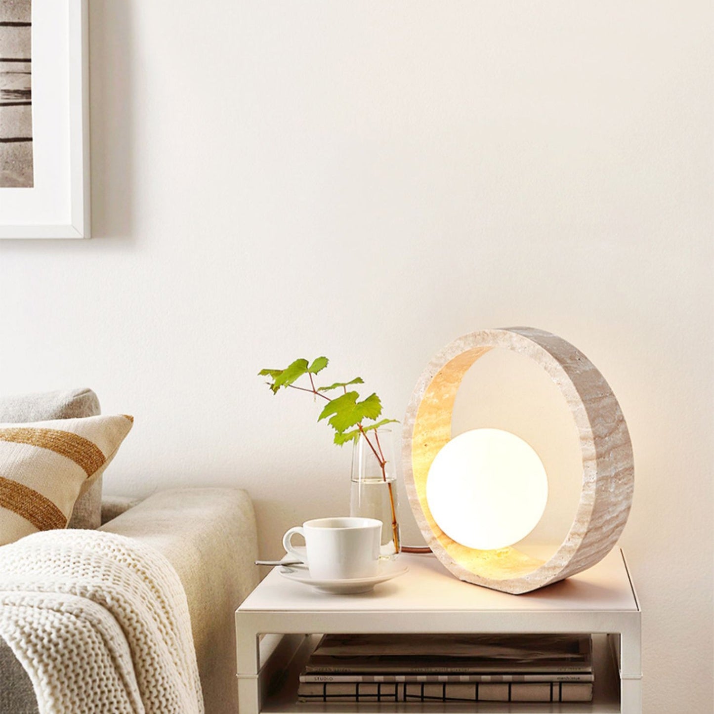 Traditional Vintage Travertine Table Lamp – 1-Light Circle Design for Bedroom