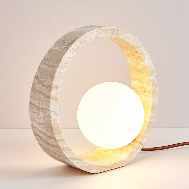 Traditional Vintage Travertine Table Lamp – 1-Light Circle Design for Bedroom