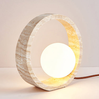 Traditional Vintage Travertine Table Lamp – 1-Light Circle Design for Bedroom