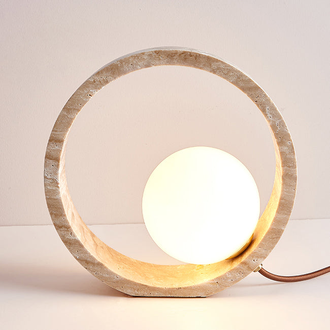 Traditional Vintage Travertine Table Lamp – 1-Light Circle Design for Bedroom