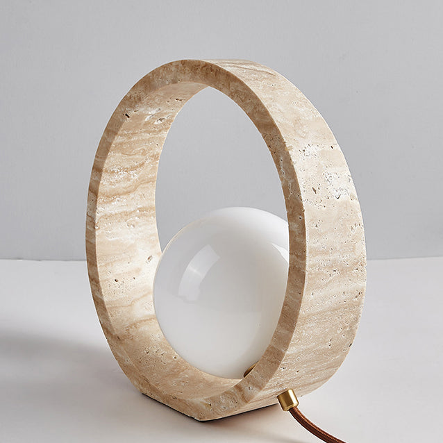 Traditional Vintage Travertine Table Lamp – 1-Light Circle Design for Bedroom