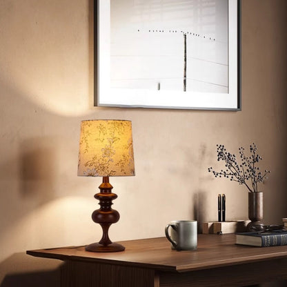 Traditional Vintage Table Lamp – 1-Light Cylinder Design in Solid Wood & Fabric for Bedroom