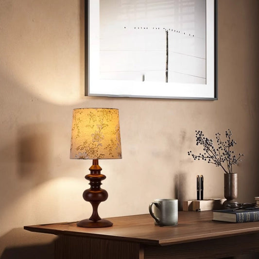 Traditional Vintage Table Lamp – 1-Light Cylinder Design in Solid Wood & Fabric for Bedroom