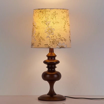 Traditional Vintage Table Lamp – 1-Light Cylinder Design in Solid Wood & Fabric for Bedroom