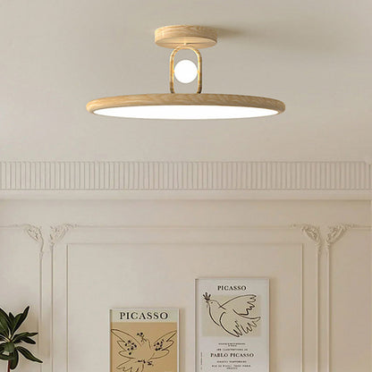 Traditional Japanese Flying Saucer Iron PVC LED Semi-Flush Mount Ceiling Light For Bedroom