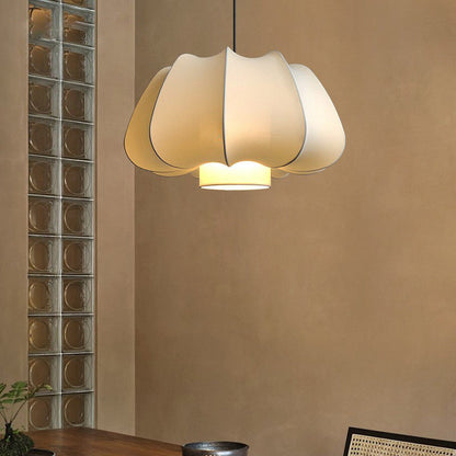 Traditional Japanese Dome Iron Fabric 1-Light Pendant Light For Living Room