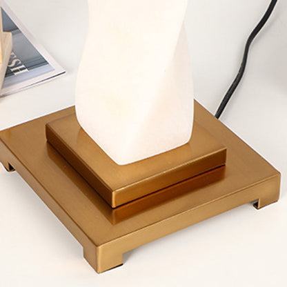Traditional Chinese Cylinder Metal Glass Fabric 1-Light Table Lamp For Bedroom