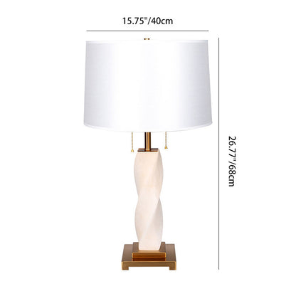 Traditional Chinese Cylinder Metal Glass Fabric 1-Light Table Lamp For Bedroom