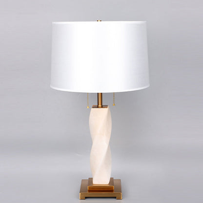 Traditional Chinese Cylinder Metal Glass Fabric 1-Light Table Lamp For Bedroom