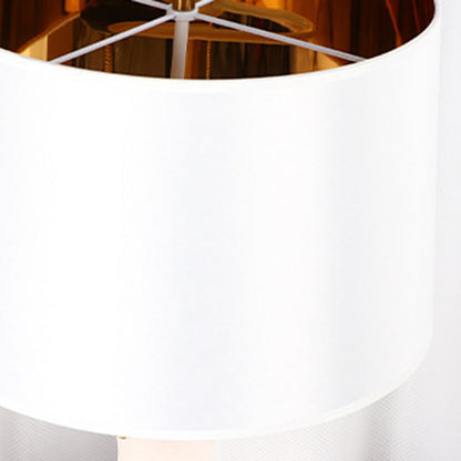 Traditional Chinese Cylinder Metal Glass Fabric 1-Light Table Lamp For Bedroom