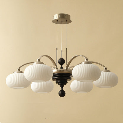Traditional French Globe Ash Wood Glass Metal 3/6 Light Chandelier For Living Room