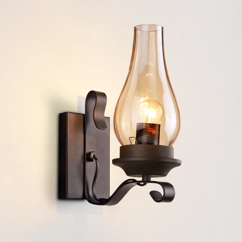 Traditional Vintage Bottle Iron Glass 1-Light Wall Sconce Lamp For Hallway