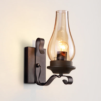 Traditional Vintage Bottle Iron Glass 1-Light Wall Sconce Lamp For Hallway