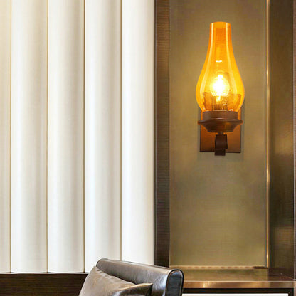 Traditional Vintage Bottle Iron Glass 1-Light Wall Sconce Lamp For Hallway
