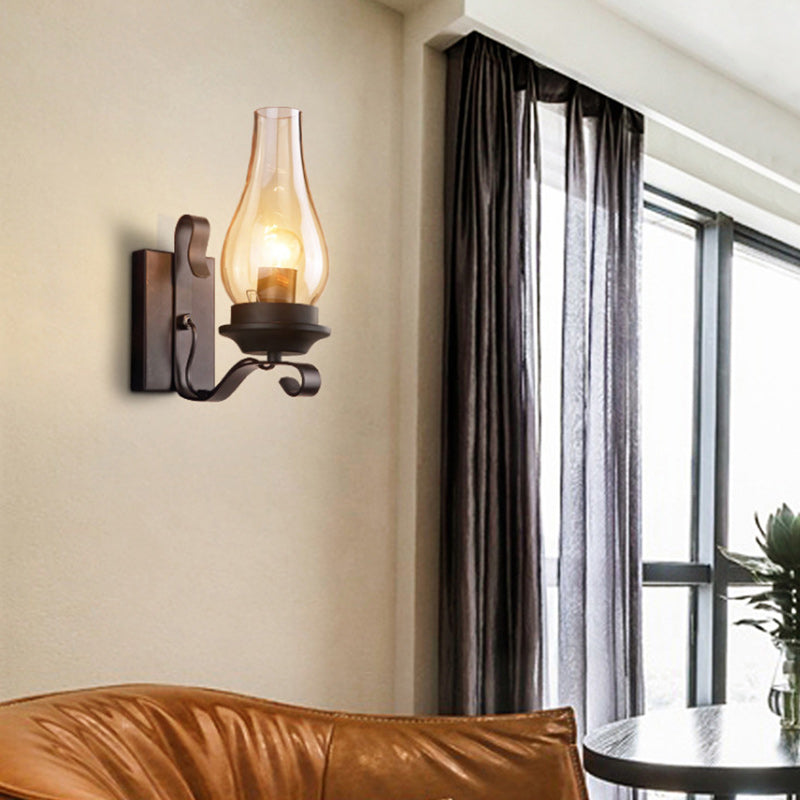 Traditional Vintage Bottle Iron Glass 1-Light Wall Sconce Lamp For Hallway