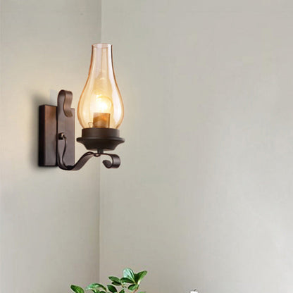 Traditional Vintage Bottle Iron Glass 1-Light Wall Sconce Lamp For Hallway