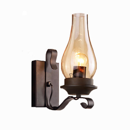 Traditional Vintage Bottle Iron Glass 1-Light Wall Sconce Lamp For Hallway