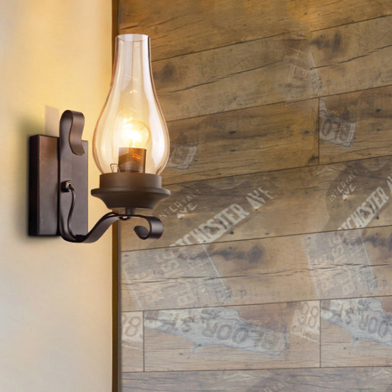 Traditional Vintage Bottle Iron Glass 1-Light Wall Sconce Lamp For Hallway