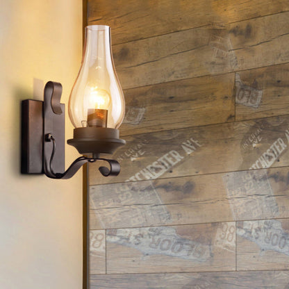 Traditional Vintage Bottle Iron Glass 1-Light Wall Sconce Lamp For Hallway