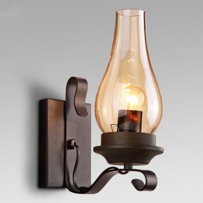 Traditional Vintage Bottle Iron Glass 1-Light Wall Sconce Lamp For Hallway