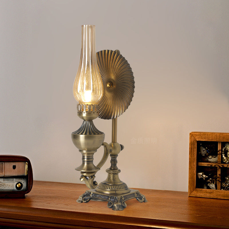 Contemporary Industrial Bottle Iron Glass 1-Light Table Lamp For Bedroom