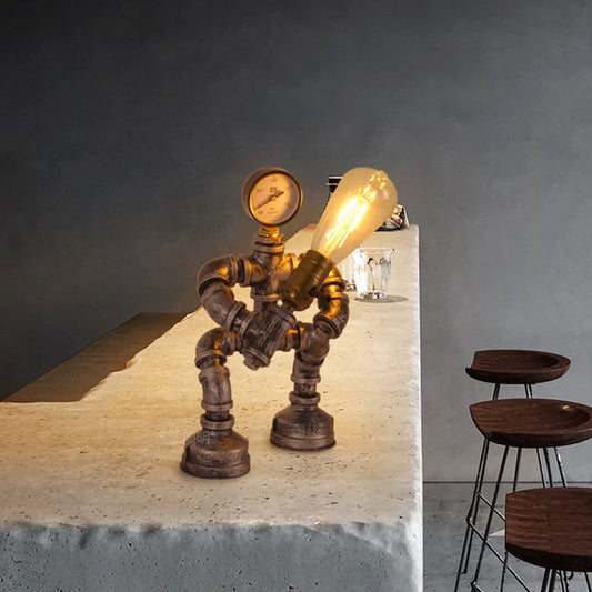 Contemporary Creative Robot Iron Glass 1-Light Table Lamp For Bedroom