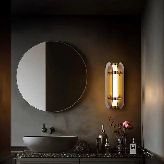 مصباح حائط LED بيضاوي الشكل من النحاس والزجاج بتصميم آرت ديكو الحديث لغرفة المعيشة 